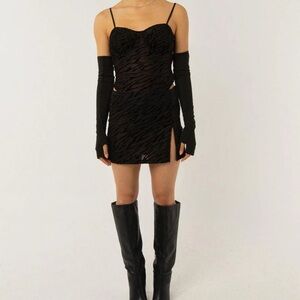 Peppermayo sheer mesh with velvet zebra print bodysuit and mini skirt NWT size L